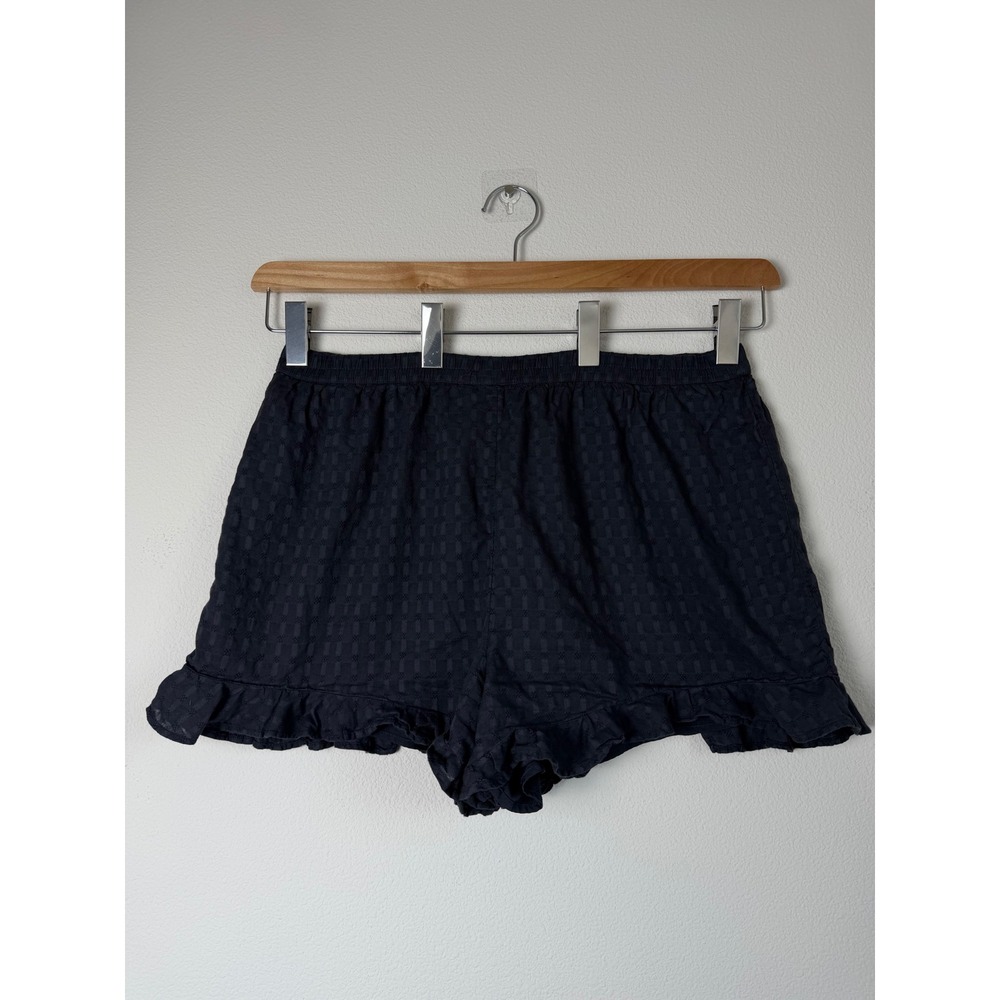 American Eagle Womens Cotton Shorts XL Gray Ruffle Hem Checkered Dobby Lined